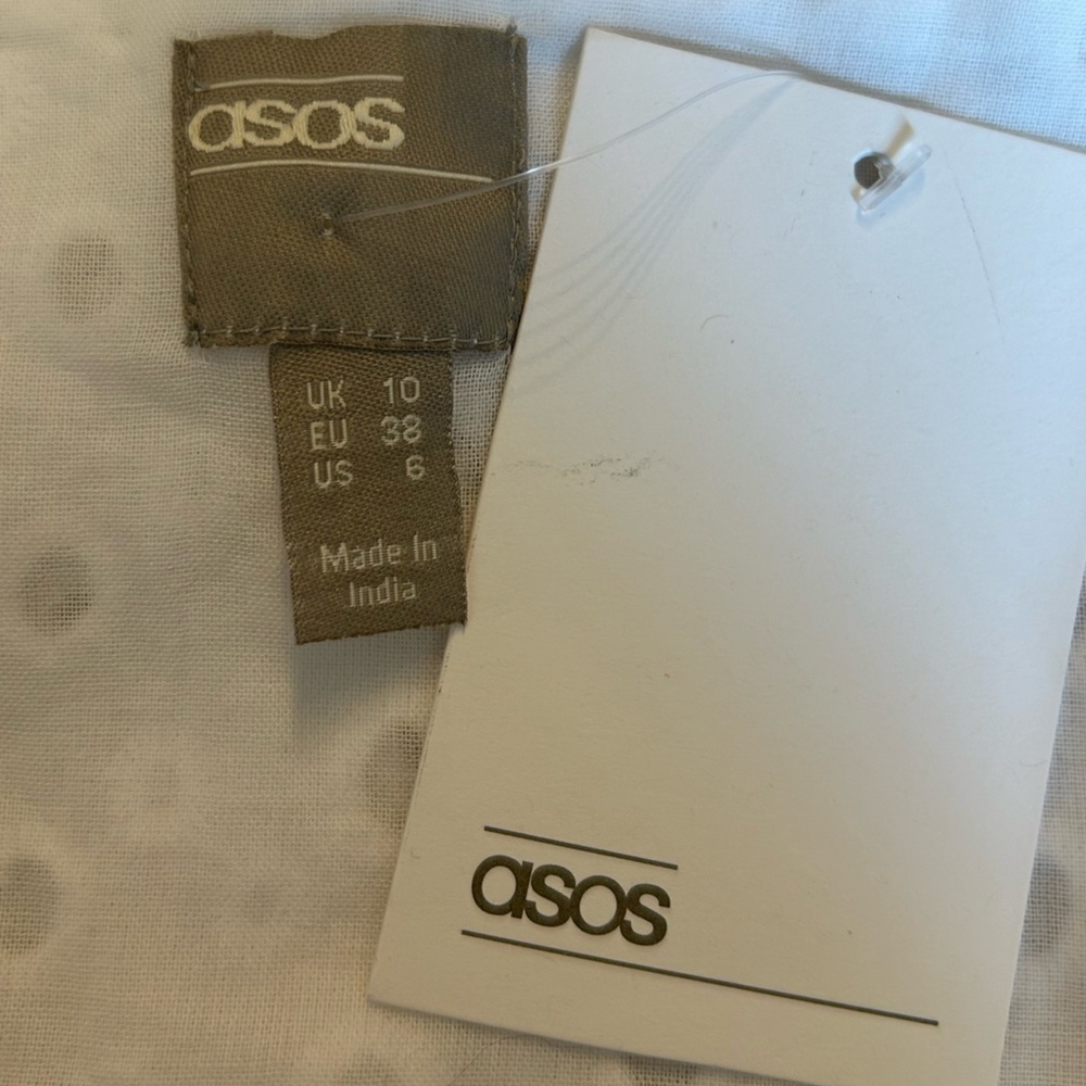 ASOS EYELET TIERED SMOCK SLEEVELESS MINI DRESS Women SZ US 6 White Cottagecore - Picture 5 of 6
